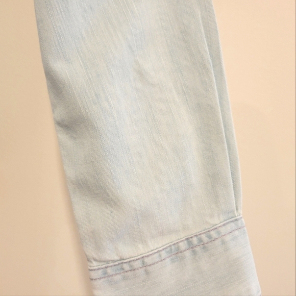 2/$18 Express Button Down Shirt Jean Denim Blue Long Sleeve Top Collar Cotton - Picture 7 of 10